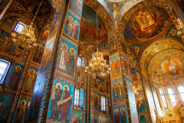 Fototapeta na wymiar The Church of the Resurrection of Christ (Church of the Savior on Spilled Blood) in St. Petersburg. Interior, details.