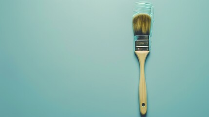 Blue paintbrush on a blue background. The brush is in the center.