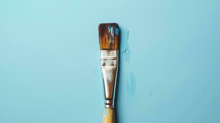Blue paintbrush on a blue background. The brush is in the center of the image and is surrounded by a blue background.