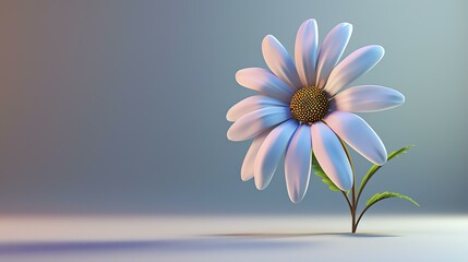 3D rendering of a white daisy flower in full bloom against a pale blue background.