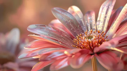 Foto auf Acrylglas Antireflex Soft focus on a dew covered pink gerbera with a blurred background. © Nijat