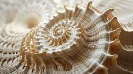 Amazing close-up of a seashell, showing its intricate spiral pattern and delicate ridges.