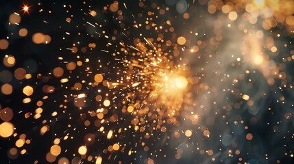 Welding sparks. Molten metal droplets. Glowing particles. Abstract industrial background.