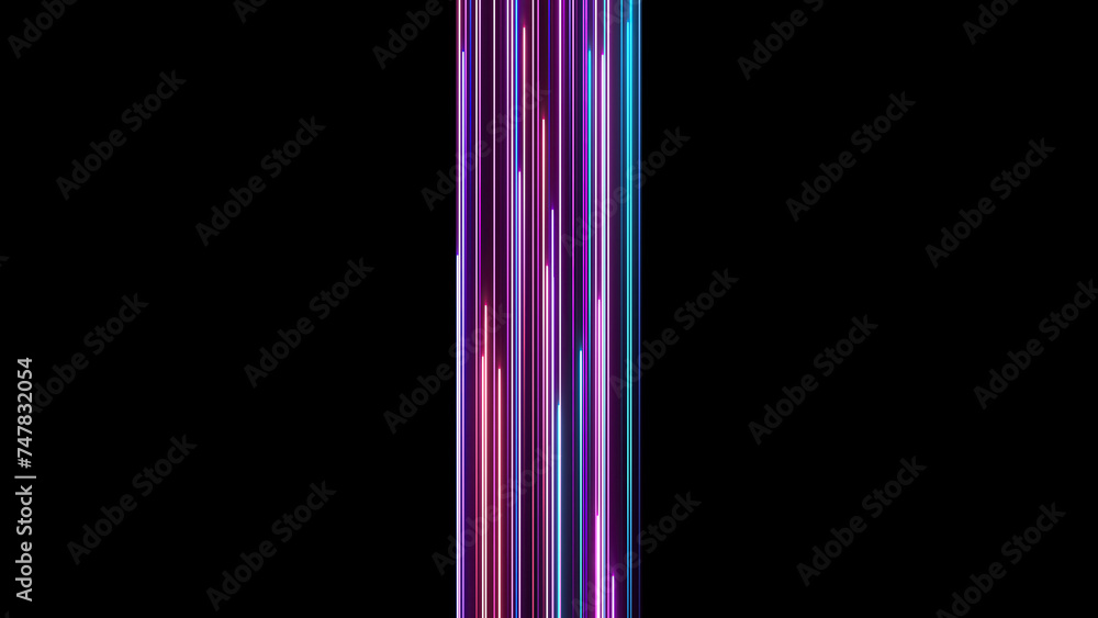 Wall mural cycled 3d rendering. abstract background with ascending colorful neon lines, glowing trails looped a