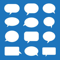 Set of blank white speech bubble in flat design, cartoon chatting box, message box icon.