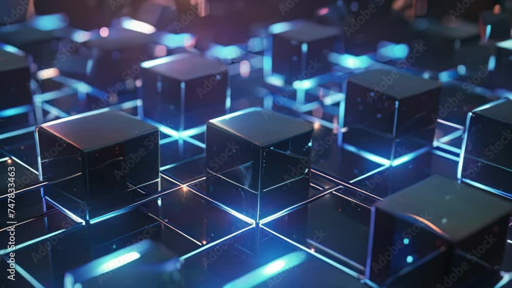 Poster 3d rendering of abstract background with cubes and lights. futuristic background. a closeup of a blo