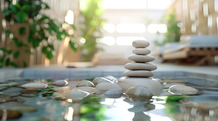 interior relaxation spa and yoga room bright spa area with relaxing water, stones, and a yoga-inspired environment for use on a website
