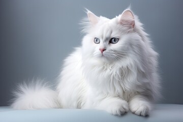 Fluffy White Cat - Cute Kitten with Sweet Muzzle and Paw on Display
