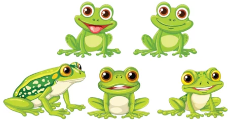 Fotobehang Collection of cute cartoon frogs in various poses © brgfx