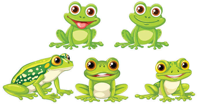 Collection of cute cartoon frogs in various poses