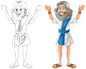 Colorful and line art versions of a happy man.