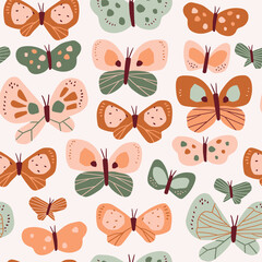 Vector abstract butterfly seamless pattern design. Funny collage butterfly collection. Summer insect pattern for fabric or wallpaper. Kids print design. - 747835011