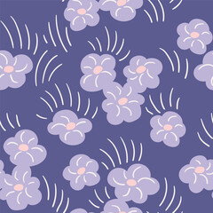 Naive abstract floral seamless pattern. Vector flower repead background. Violet floral seamless pattern design for fabric, wallpaper or wrapping paper. - 747835018