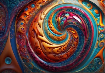 3D rendering of a mesmerizing glass object, with intricate patterns and swirls of vibrant colors
