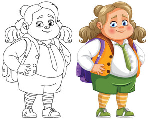 Colorful vector illustration of a cheerful schoolgirl