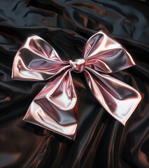 a shiny gift bow metallic pink and purple color on dark background