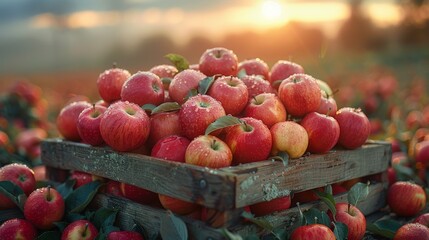 Harvest Concept - Autumn Apples On Table At Sunset