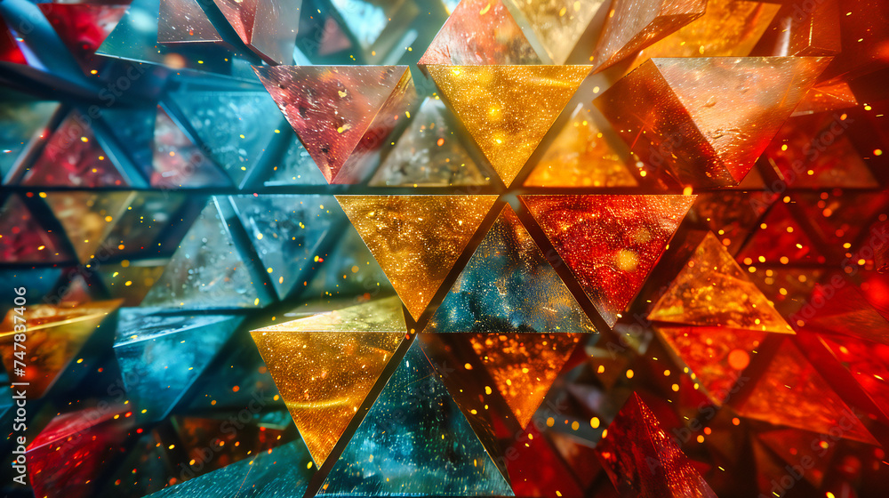 Poster colorful geometric patterns and bright textures, modern abstract design with triangles and polygons,
