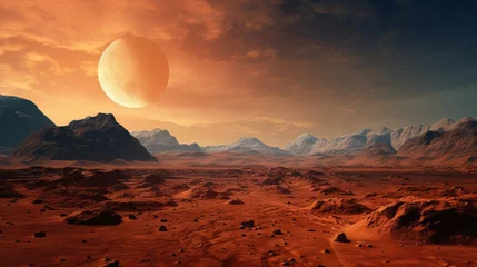Foto op Canvas Otherworldly Landscape: Rocky Hills, Mars-like Moon on Red Planet - NASA Canon RF 50mm © Nazia