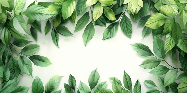 A Lush Frame of Fresh Green Leaves on a Pure White Background, Representing Growth, Health, and Environmental Consciousness, Generative AI © Ben