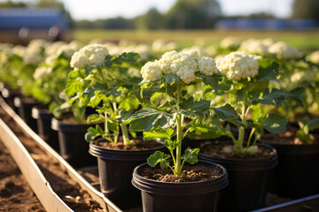 Fototapeta na wymiar Photo of planting hydroponic cauliflower in open ground