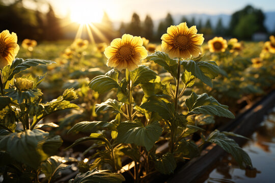Hydroponic Chrysanthemum Open field planting Realistic Photo