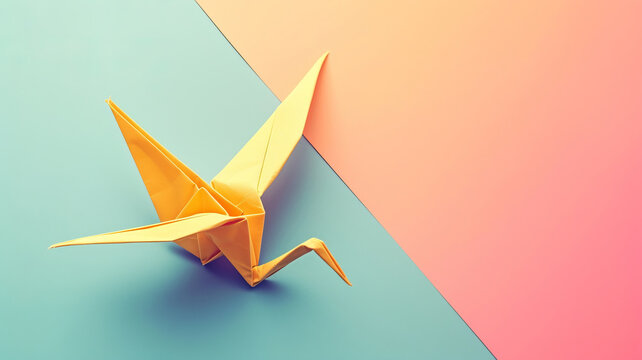 Origami crane on a pastel background symbolizing peace and craft, AI Generative.