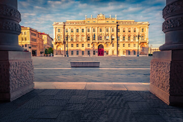 Empty morning view of Unity of Italy Square with Regional government office on background. Splendid...