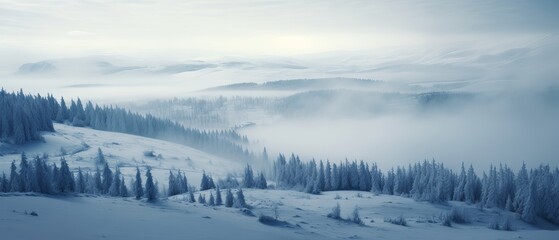 Foggy Winter Wonderland: Canon RF 50mm Captures Snowy Landscape in Serene Ambiance