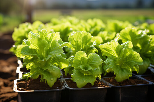 Hydroponic lettuce Open field planting Realistic Photo