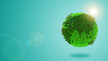 Green earth planet with Sunlight