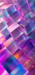 Abstract background of glass cubes with colorful orange and pink lighting. Neural network generated in January 2024. Not based on any actual scene or pattern.