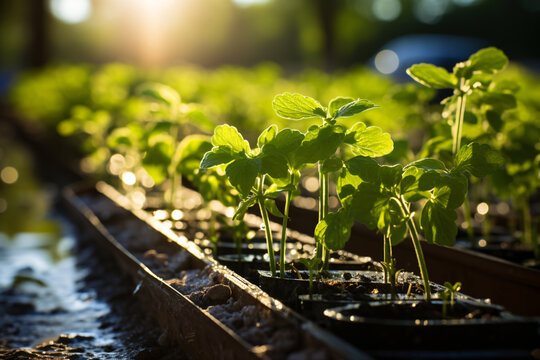 Photo of realistic hydroponic greenery open field planting