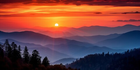 Obraz premium Vibrant Sunset Over Smoky Mountains, Captured with Canon RF 50mm f/1.2L USM Lens - Nature Photography