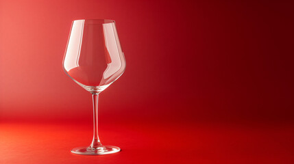 Empty wine glass isolated on red background. Full transparency wine glass