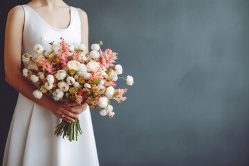 woman with flowers, bride holding bouquet of flowers, bouquet of flowers, wedding bouquet in the...