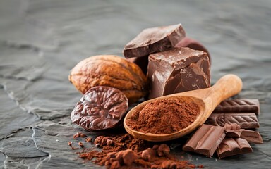 Chocolate, cocoa beans and cocoa powder