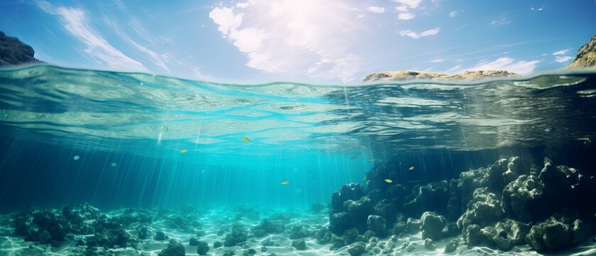Tranquil Split Underwater Scene: Sunlit Sky & Serene Sea - Canon RF 50mm f/1.2L USM Capture