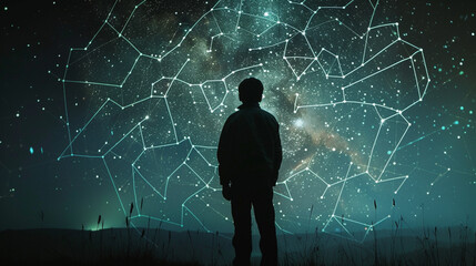 Fototapeta na wymiar Imagine a filmmaker as an astronomer, mapping out constellations, with each star representing a key moment in the film, symbolizing the plotting of pivotal scenes.