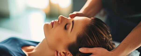Fototapeta na wymiar Craniosacral therapist massaging the neck