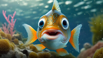 cute confused fish underwater closeup