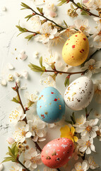 Fototapeta na wymiar easter eggs and flowers