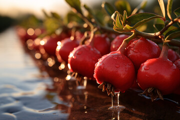 Photo of realistic hydroponic Pomegranate plant planting in open field