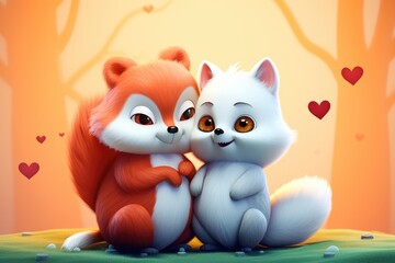 Adorable animal characters expressing love