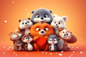 Adorable animal characters expressing love