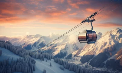 Zelfklevend Fotobehang A cableway in amazing snowy mountain landscape © Daniela