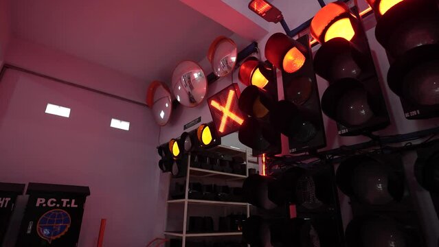 Crossing light test room. Traffic light testing. Traffic light feasibility test room