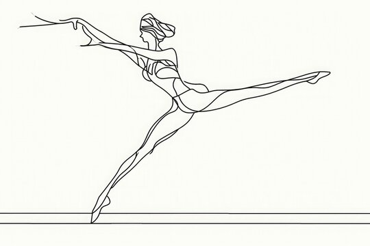 A detailed line drawing depicting a woman gracefully striking a ballet pose with elegant movements, Single line drawing of a ballet dancer's pose, AI Generated