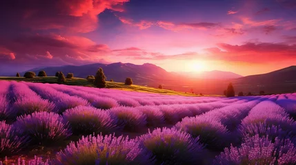 Fototapete Lavender Fields Aglow: Captivating Sunset Landscape Shot with Canon RF 50mm f/1.2L USM © Nazia