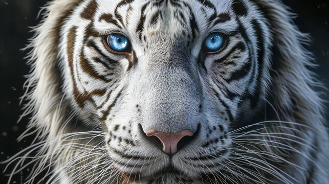 A close up of a beautiful white tiger